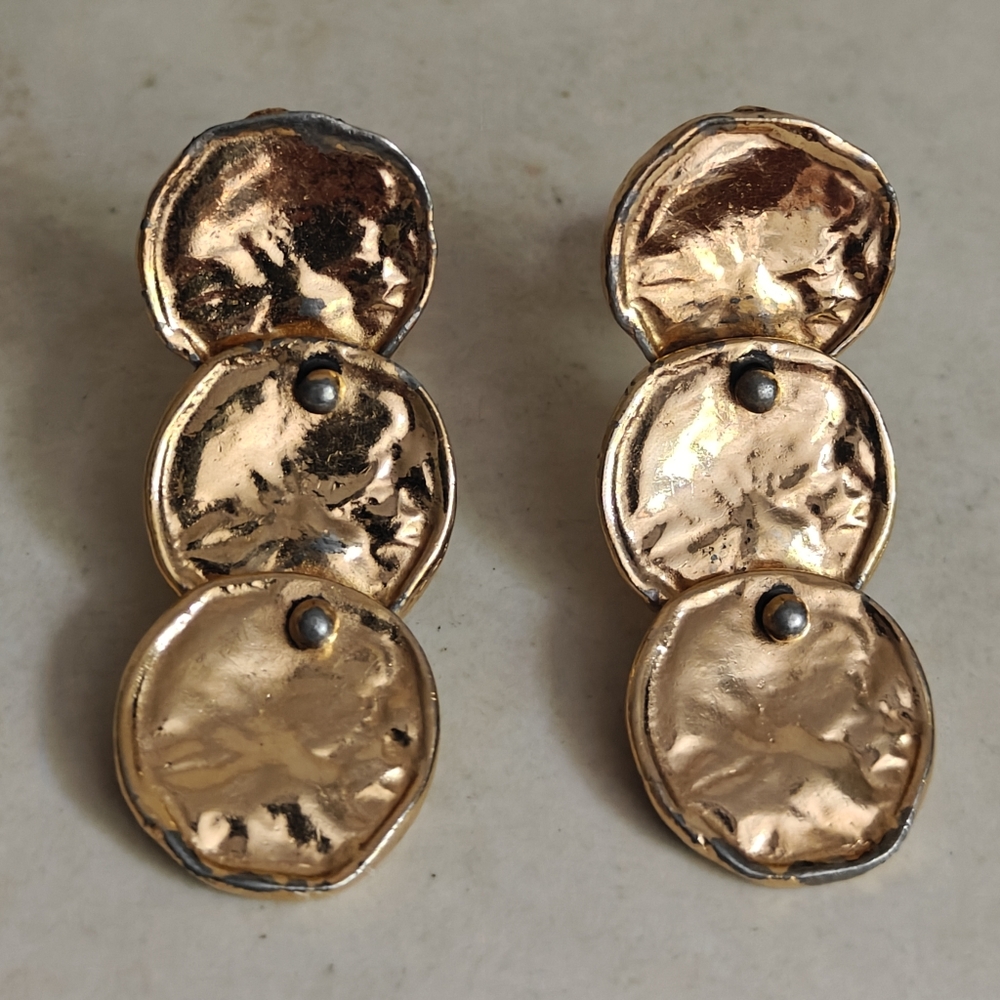Signed Ciner Hammered Discs Earrings